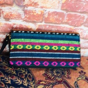 Colorful Woven Southwest Inspired Continental Zippered Boho Hippie Wallet